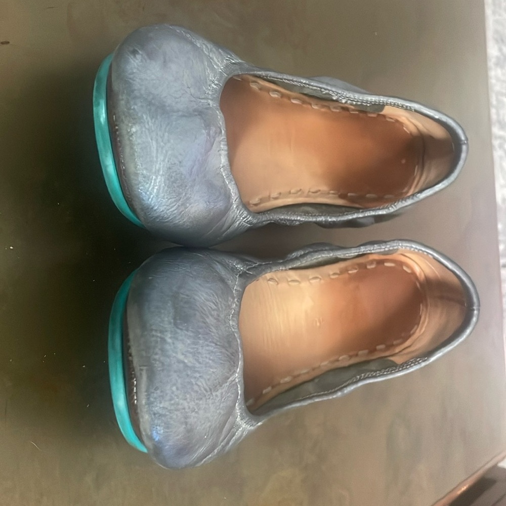 Tieks Gray Flats with Blue Soles